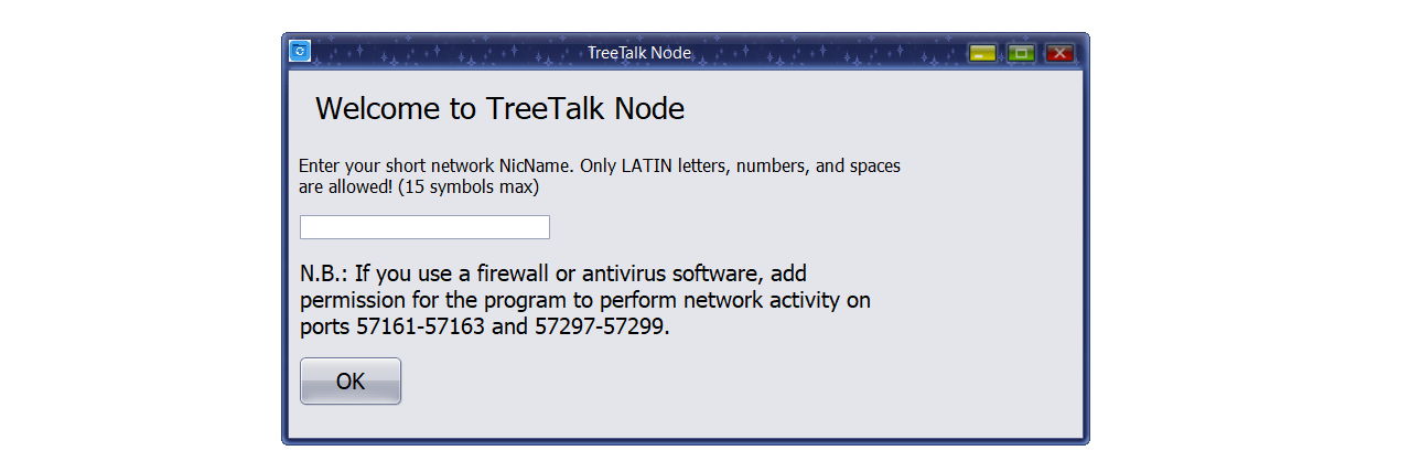 TreeTalk Node first window