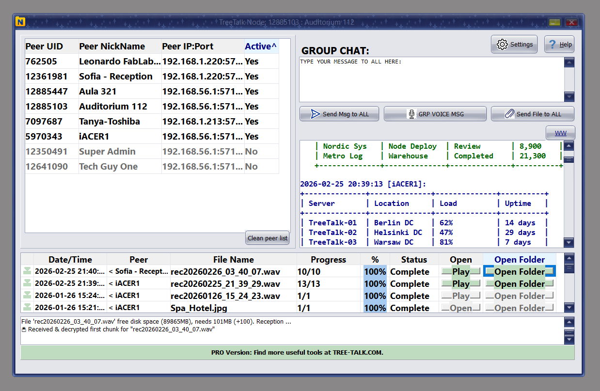 TreeTalk Node Local File Send and Team Messenger